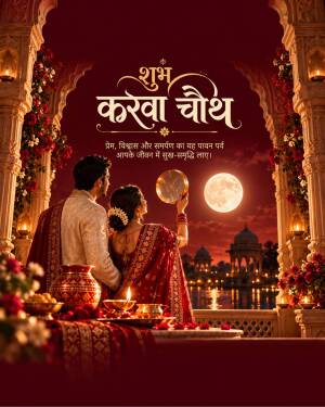A couple observing the moon through a sieve during the traditional Karwa Chauth festival
