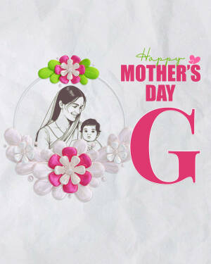 Mother and baby illustration with floral design and 'Happy Mother's Day' text.