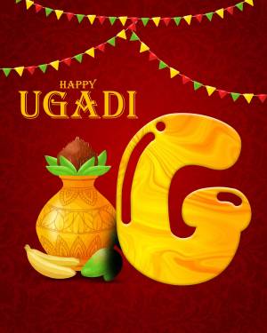 Ugadi festival greeting with traditional elements