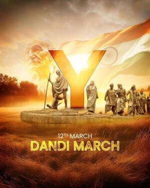 Poster commemorating the Dandi March with Mahatma Gandhi and the letter 'Y'