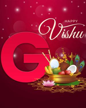 Vishu festival greeting with a large letter G and traditional elements