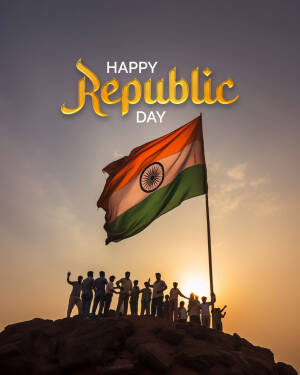 Indian flag waving with people celebrating Republic Day