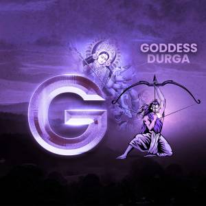 Image of Goddess Durga with a large letter 'G' in the foreground