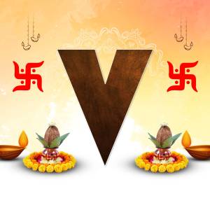 Vasant Panchami celebration with letter V and traditional decorations