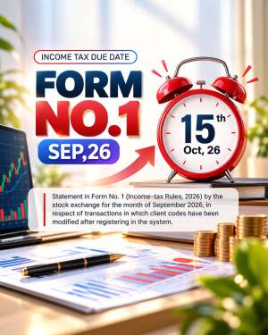 An infographic showing the due date for Form No. 1 for September 2026, featuring a red alarm clock and financial documents on a desk.