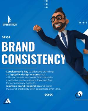 Cartoon businessman running with text 'Brand Consistency'