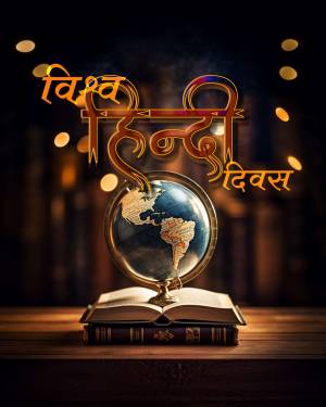 Hindi Diwas poster with globe and book