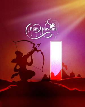 Ram Navami illustration featuring Lord Rama with a bow and arrow