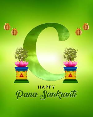 Pana Sankranti festival greeting with letter 'C' and traditional decorations