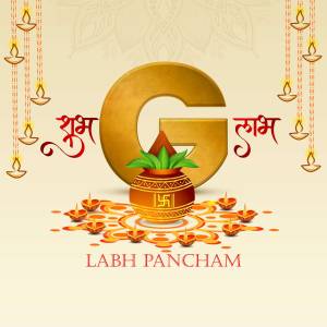 Labh Pancham greeting with golden 'G' and traditional decorations