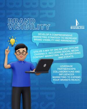 Illustration of a man with a laptop and lightbulb, representing brand visibility strategy.