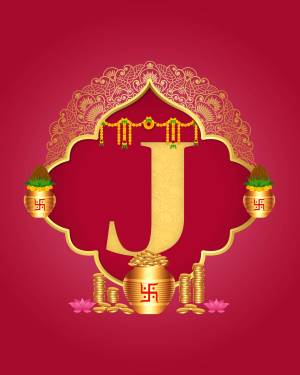 Letter J with Indian motifs, gold and red color scheme