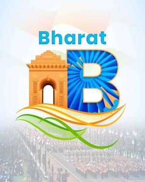 Logo featuring the word 'Bharat' with the India Gate and Indian flag colors