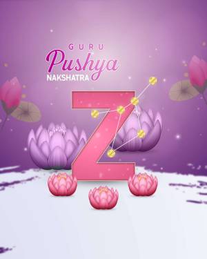 Illustration of the Pushya Nakshatra with a large letter Z and lotus flowers