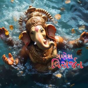 Close-up of a Ganesha idol being immersed in water during Visarjan