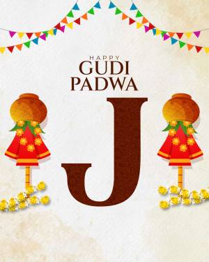 Gudi Padwa festival illustration with a decorated Gudi and the letter J
