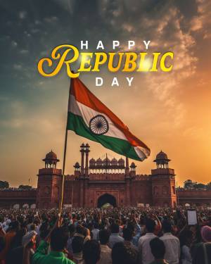 Indian flag waving in front of Red Fort on Republic Day
