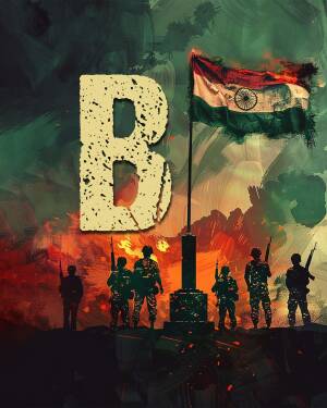Artistic depiction of the Indian flag with the letter 'B' and soldiers