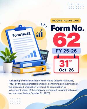A visual notification for the due date of Income Tax Form 62 showing files, a calculator, a plant, and the date October 31, 2026.