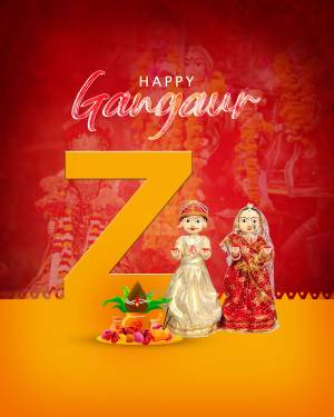Happy Gangaur festival greeting with traditional dolls and decorations
