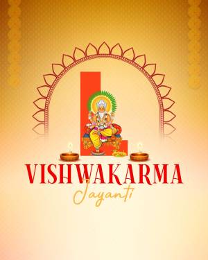 Vishwakarma Jayanti festive graphic with Lord Vishwakarma and decorative elements