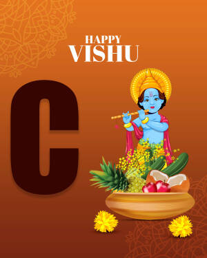Illustration of Lord Krishna with traditional Vishu offerings