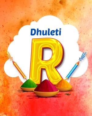 Colorful Holi festival graphic with the letter R