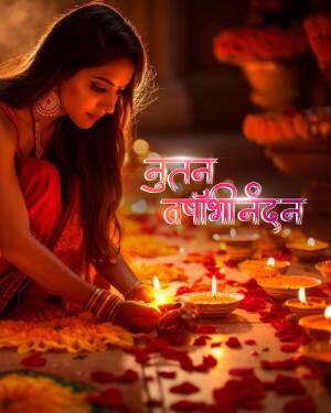 Woman lighting diyas during a Diwali celebration