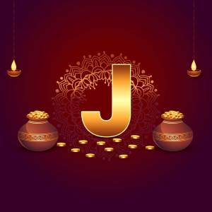 Golden letter J with Diwali decorations