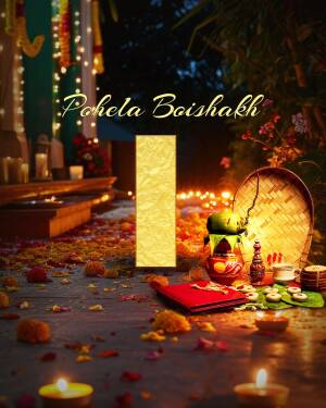 Traditional Bengali New Year celebration with candles, flowers, and festive decorations.