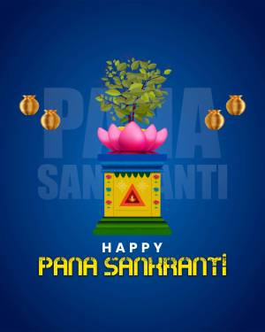 Pana Sankranti festival illustration with a lotus flower, kalash, and tree