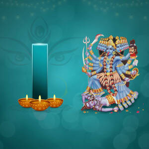 Illustration of Goddess Kali with lit diyas for Diwali