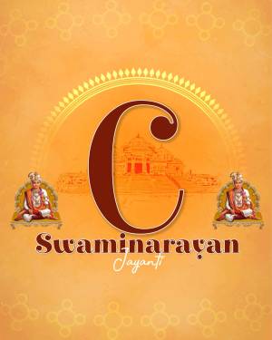Swaminarayan Jayanti greeting with a large letter 'C' and temple imagery
