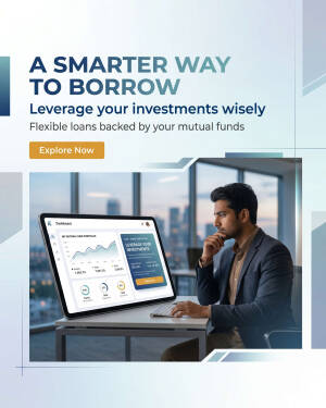 A professional man in a suit working on a dashboard showing mutual fund investment options for loans.
