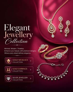 Luxury gold and diamond jewellery set featuring necklace, earrings, bracelet, and ring on a dark red satin background.