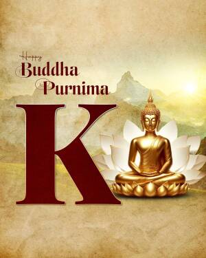 Image of Buddha with the text 'Buddha Purnima' and a large letter 'K'