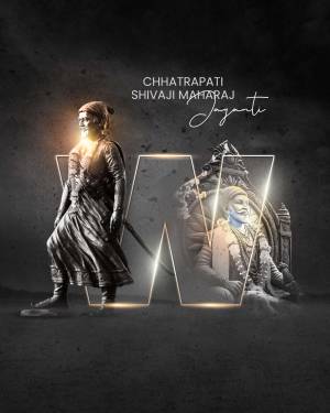 Poster commemorating Chhatrapati Shivaji Maharaj Jayanti with a portrait of the warrior king.