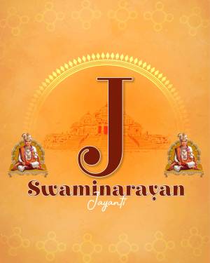 Swaminarayan Jayanti greeting with letter J and temple background