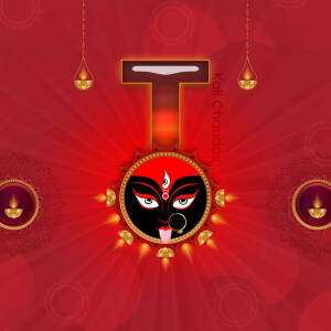 Kali Chaudas celebration image with Goddess Kali face and decorative elements.