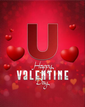 Letter U with hearts and Valentine's Day greeting