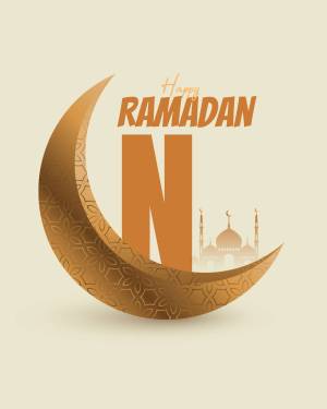 Ramadan crescent moon with mosque silhouette
