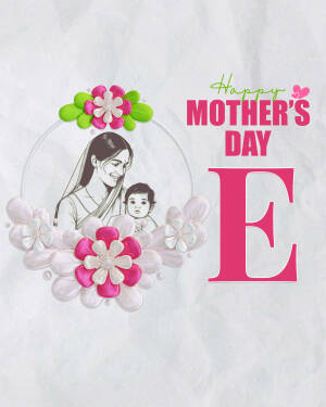 Illustration of a mother and baby with floral decorations and 'Happy Mother's Day' text.