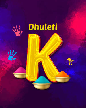 Colorful image featuring the letter 'K' with Holi powder and handprints.
