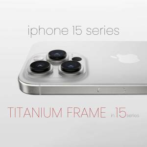Close-up of the iPhone 15 series with a titanium frame and triple camera setup.