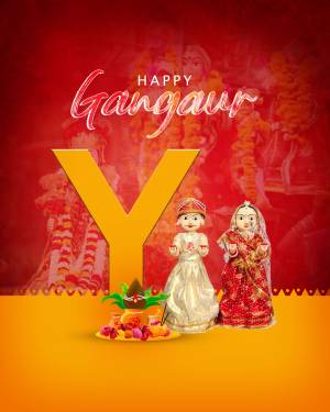 Gangaur festival greeting with traditional dolls and decorations