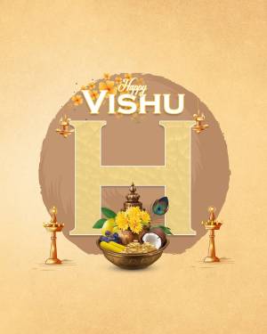 Vishu festival greeting with traditional elements