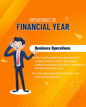 Illustration of a businessman talking on the phone with text about the importance of the financial year.