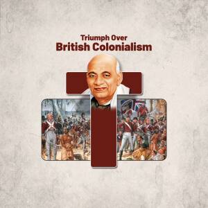 Image depicting Sardar Vallabhbhai Patel and scenes of the Indian struggle for independence.