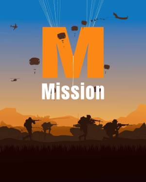 Illustration of a military mission with parachutists and ground troops.