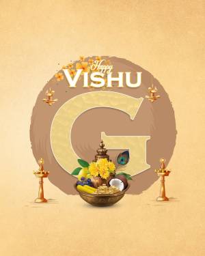 Vishu festival greeting with a large letter 'G' and traditional elements